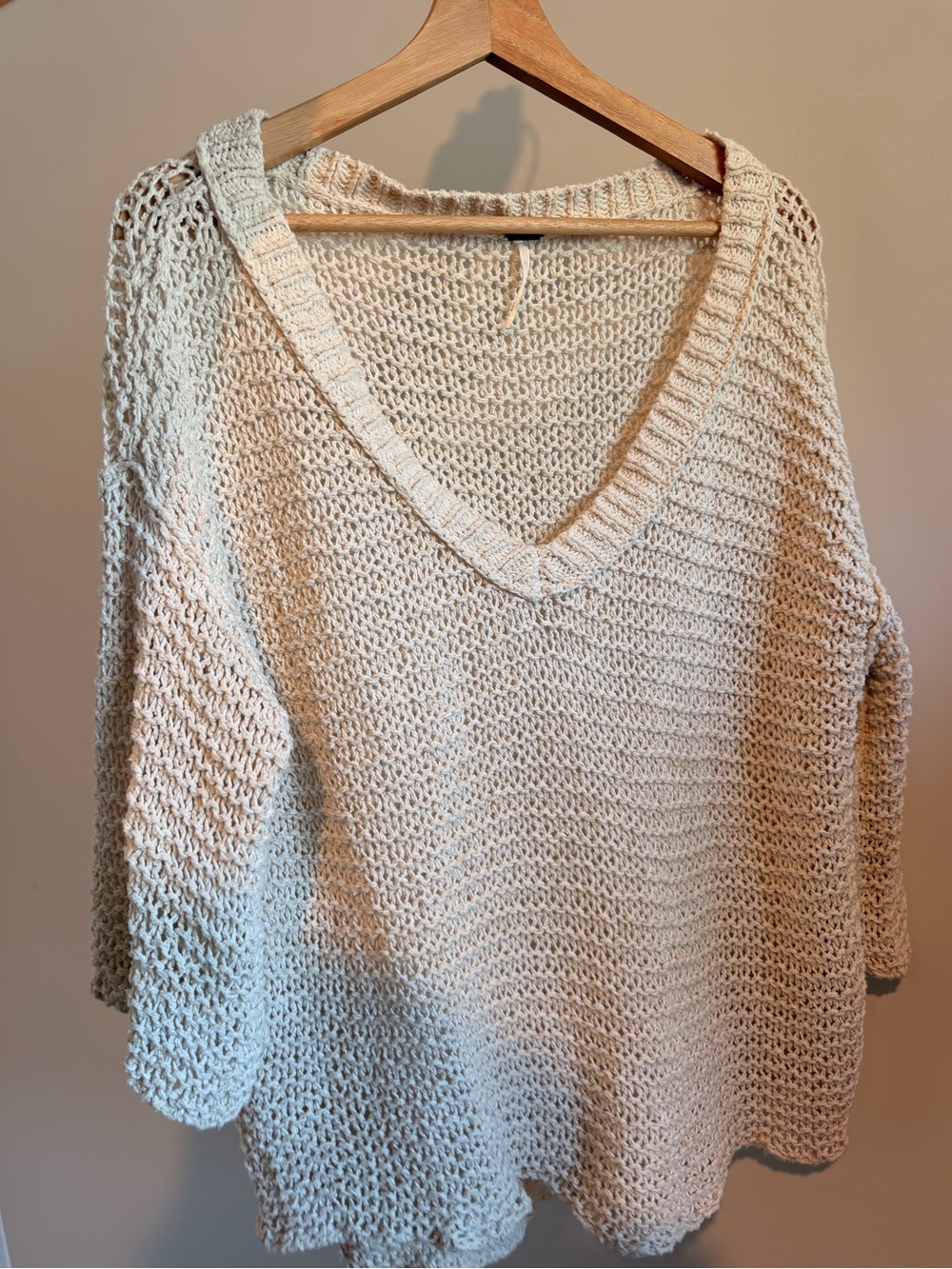 Free People Park Slope V Neck Chunky Knit Sweater 3/4 Sleeve Women's